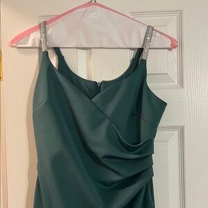 Emerald Green Draped Spaghetti Strap Dress